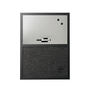 Bi-Office Tableau mixte en acier laqué magnétique argent et tissu noir 90 x 60 cm - Cadre noir