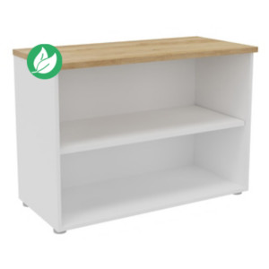 Bibliothèque basse sans porte L.100 x P.48 x H.72 cm - Corps Blanc - Top Chêne Nebraska Bibliothèque basse sans porte L.100 x P.48 x H.72 cm - Corps Blanc - Top Chêne Nebraska