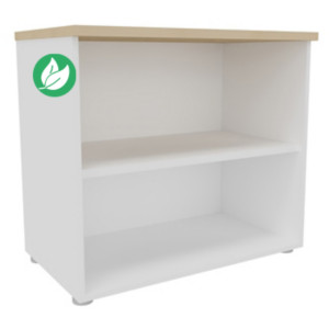 Bibliothèque basse sans porte L.80 x P.48 x H.72 cm - Corps Blanc - Top Chêne Bibliothèque basse sans porte L.80 x P.48 x H.72 cm - Corps Blanc - Top Chêne