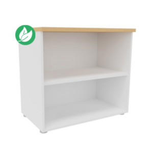 Bibliothèque basse sans porte L.80 x P.48 x H.72 cm - Corps Blanc - Top Hêtre Bibliothèque basse sans porte L.80 x P.48 x H.72 cm - Corps Blanc - Top Hêtre