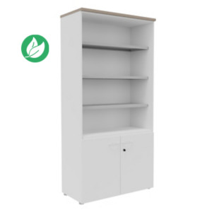 Bibliothèque haute 2 portes basses L.100 x P.48 x H.203 cm - Corps Blanc - Top Argile Bibliothèque haute 2 portes basses L.100 x P.48 x H.203 cm - Corps Blanc - Top Argile