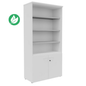 Bibliothèque haute 2 portes basses L.100 x P.48 x H.203 cm - Corps Blanc - Top Blanc Bibliothèque haute 2 portes basses L.100 x P.48 x H.203 cm - Corps Blanc - Top Blanc