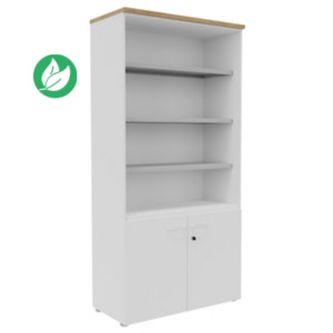 Bibliothèque haute 2 portes basses L.100 x P.48 x H.203 cm - Corps Blanc - Top Chêne Nebraska Bibliothèque haute 2 portes basses L.100 x P.48 x H.203 cm - Corps Blanc - Top Chêne Nebraska