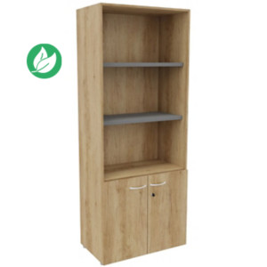 Bibliothèque haute 2 portes basses L.80 x P.48 x H.201 cm - Chêne Nebraska Bibliothèque haute 2 portes basses L.80 x P.48 x H.201 cm - Chêne Nebraska