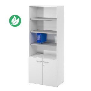 Bibliothèque haute 2 portes basses L.80 x P.48 x H.201 cm - Corps Blanc - Top Blanc Bibliothèque haute 2 portes basses L.80 x P.48 x H.201 cm - Corps Blanc - Top Blanc