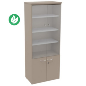 Bibliothèque haute 4 portes dont 2 vitrées L.80 x P.48 x H.201 cm - Argile Bibliothèque haute 4 portes dont 2 vitrées L.80 x P.48 x H.201 cm - Argile