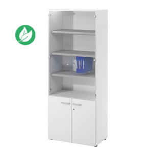 Bibliothèque haute 4 portes dont 2 vitrées L.80 x P.48 x H.201 cm - Blanc Bibliothèque haute 4 portes dont 2 vitrées L.80 x P.48 x H.201 cm - Blanc