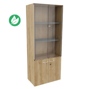 Bibliothèque haute 4 portes dont 2 vitrées L.80 x P.48 x H.201 cm - Chêne Nebraska Bibliothèque haute 4 portes dont 2 vitrées L.80 x P.48 x H.201 cm - Chêne Nebraska