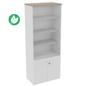 Bibliothèque haute 4 portes dont 2 vitrées L.80 x P.48 x H.201 cm - Corps Blanc - Top Argile Bibliothèque haute 4 portes dont 2 vitrées L.80 x P.48 x H.201 cm - Corps Blanc - Top Argile