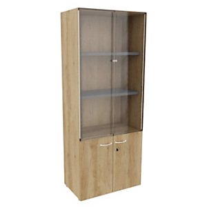 Bibliothèque haute NF Environnement H.201 cm x L.80 cm Chêne Nebraska - portes basses et vitrine