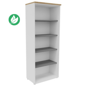 Bibliothèque haute sans porte L.80 x P.48 x H.201 cm - Corps Blanc - Top Chêne Nebraska Bibliothèque haute sans porte L.80 x P.48 x H.201 cm - Corps Blanc - Top Chêne Nebraska