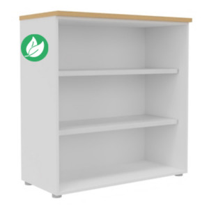Bibliothèque mi-hauteur sans porte L.100 x P.48 x H.104 cm - Corps Blanc - Top Hêtre Bibliothèque mi-hauteur sans porte L.100 x P.48 x H.104 cm - Corps Blanc - Top Hêtre