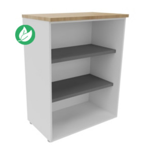 Bibliothèque mi-hauteur sans porte L.80 x P.48 x H.104 cm - Corps Blanc - Top Chêne Nebraska Bibliothèque mi-hauteur sans porte L.80 x P.48 x H.104 cm - Corps Blanc - Top Chêne Nebraska