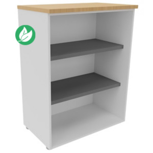 Bibliothèque mi-hauteur sans porte L.80 x P.48 x H.104 cm - Corps Blanc - Top Hêtre Bibliothèque mi-hauteur sans porte L.80 x P.48 x H.104 cm - Corps Blanc - Top Hêtre