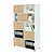 Bibliothèque Svenja 10 cases avec 5 portes coulissantes - L. 120 x H. 190 cm - Blanc avec 5 portes Chêne - 2