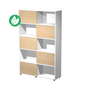 Bibliothèque Svenja 10 cases avec 5 portes coulissantes - L. 120 x H. 190 cm - Blanc avec 5 portes Chêne Bibliothèque Svenja 10 cases avec 5 portes coulissantes - L. 120 x H. 190 cm - Blanc avec 5 portes Chêne