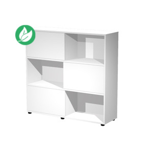Bibliothèque Svenja 6 cases avec 3 portes coulissantes - L. 120 x H. 116,2 cm - Blanc Bibliothèque Svenja 6 cases avec 3 portes coulissantes - L. 120 x H. 116,2 cm - Blanc
