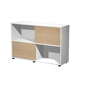 Bibliothèque Svenja 4 cases avec 2 portes coulissantes - L. 120 x H. 79 cm - Chêne et Blanc Bibliothèque Svenja 4 cases avec 2 portes coulissantes - L. 120 x H. 79 cm - Chêne et Blanc