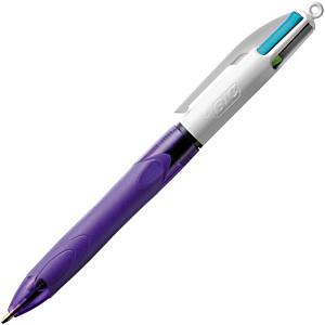 BiC 4 Colours Grip Penna a sfera a scatto, Punta media, Fusto viola con grip in gomma, Inchiostro in colori assortiti: Lime, rosa, viola, turchese BiC 4 Colours Grip Penna a sfera a scatto, Punta media, Fusto viola con grip in gomma, Inchiostro in colori assortiti: Lime, rosa, viola, turchese
