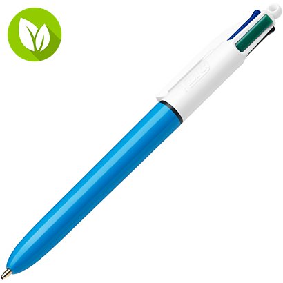 BIC® 4 Colours Original Bolígrafo 4 colores retráctil de punta de bola, punta mediana, cuerpo azul y blanco, colores de tinta variados: negro, azul, verde, rojo - 1