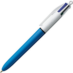 BIC® 4 Colours Penna a sfera a scatto, Punta media, Fusto blu, Inchiostro in colori assortiti: Nero, blu, verde, rosso