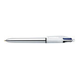 BiC 4 Colours™ Shine Bolígrafo retráctil con punta de bola, punta media de 1 mm, cuerpo plata metalizado, colores de tinta variados: negro, azul, rojo y verde BiC 4 Colours™ Shine Bolígrafo retráctil con punta de bola, punta media de 1 mm, cuerpo plata metalizado, colores de tinta variados: negro, azul, rojo y verde