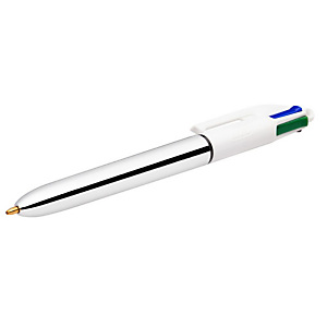 BiC 4 Colours™ Shine Penna a sfera a scatto, Punta media da 1 mm, Fusto argento con effetto metallizzato, Inchiostro in colori assortiti: nero, blu, rosso e verde BiC 4 Colours™ Shine Penna a sfera a scatto, Punta media da 1 mm, Fusto argento con effetto metallizzato, Inchiostro in colori assortiti: nero, blu, rosso e verde