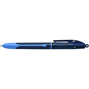 BIC® 4 Colours Smouth DROP BCL Bolígrafo 4 colores retráctil de punta de bola, punta mediana, cuerpo en azules, colores de tinta variados: negro, azul, verde, rojo BIC® 4 Colours Smouth DROP BCL Bolígrafo 4 colores retráctil de punta de bola, punta mediana, cuerpo en azules, colores de tinta variados: negro, azul, verde, rojo