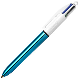 Lot de 2 - BIC® 4 couleurs Shine Stylo bille rétractable pointe moyenne 1 mm corps bleu métal