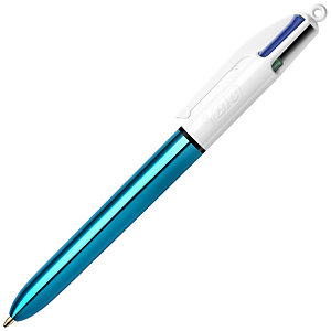 BIC® 4 couleurs Shine Stylo bille rétractable pointe moyenne 1 mm corps bleu métal