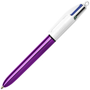 BIC® 4 couleurs Shine Stylo bille rétractable pointe moyenne 1 mm corps violet métal
