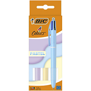 BIC 4 couleurs Stylo bille rétractable pointe moyenne 1 mm - Corps couleurs assorties pastel - Lot de 3 BIC 4 couleurs Stylo bille rétractable pointe moyenne 1 mm - Corps couleurs assorties pastel - Lot de 3