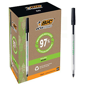 BIC 60 Stylo bille Ecolutions™ Round Stic™ pointe moyenne 1 mm noir boîte de 60