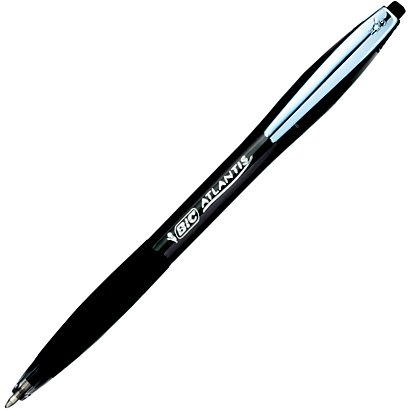 BIC® Atlantis Soft Bolígrafo retráctil de punta de bola, punta mediana de 1 mm, cuerpo negro recubierto de goma con grip, tinta negra - 1