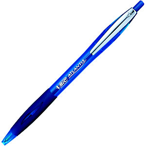 BIC® Atlantis Soft Bolígrafo retráctil de punta de bola, punta mediana, cuerpo azul con grip, tinta azul