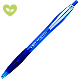 BIC® ATLANTIS Soft Penna a sfera a scatto, Punta media, Fusto blu con grip, Inchiostro blu