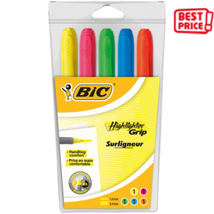 BIC® brite liner® Grip, Evidenziatore, Punta a scalpello, 1,6 mm - 3,3 mm, Assortiti (confezione 5 pezzi) BIC® brite liner® Grip, Evidenziatore, Punta a scalpello, 1,6 mm - 3,3 mm, Assortiti (confezione 5 pezzi)