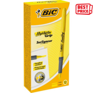BIC® brite liner® Grip, Evidenziatore, Punta a scalpello, 1,6 mm - 3,3 mm, Giallo