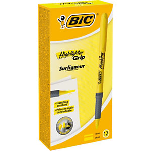 BIC® Brite Liner Grip Marcador fluorescente, Tecnología de tinta líquida, punta biselada, 1,6 mm-3,3 mm, Amarillo