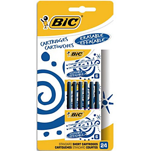 BIC Cartouches d'Encre Courtes Standard pour Stylos-Plume - Bleu Effaçable, Blister de 24 BIC Cartouches d'Encre Courtes Standard pour Stylos-Plume - Bleu Effaçable, Blister de 24