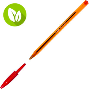BIC® Cristal Fine Bolígrafo de punta de bola, punta fina de 0,8 mm, cuerpo naranja, tinta roja