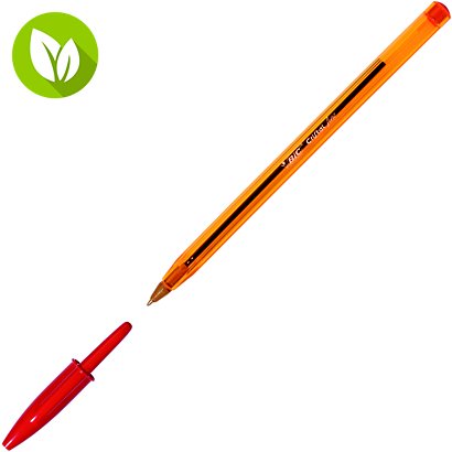 BIC® Cristal Fine Bolígrafo de punta de bola, punta fina de 0,8 mm, cuerpo naranja, tinta roja - 1