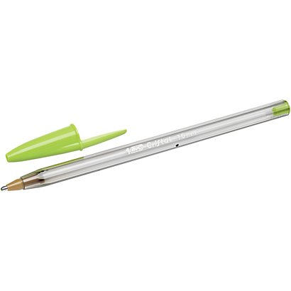 BIC® Cristal Fun Bolígrafo de punta de bola, punta ancha de 1,6 mm, cuerpo de plástico translúcido, tinta verde lima - 1