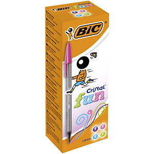 BIC® Cristal Fun Bolígrafo de punta de bola, punta de 1,6 mm, cuerpo translúcido, colores de tinta variados: Rosa, azul, verde, morado BIC® Cristal Fun Bolígrafo de punta de bola, punta de 1,6 mm, cuerpo translúcido, colores de tinta variados: Rosa, azul, verde, morado