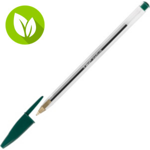 BIC® Cristal Original Bolígrafo de punta de bola, punta mediana de 1 mm, cuerpo de poliestireno translúcido, tinta verde