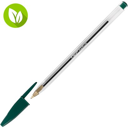 BIC® Cristal Original Bolígrafo de punta de bola, punta mediana de 1 mm, cuerpo de poliestireno translúcido, tinta verde - 1