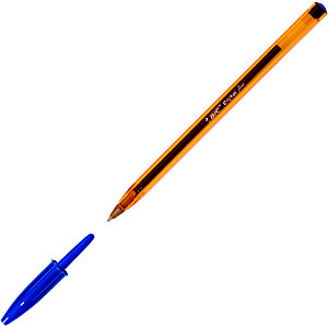 BIC® Cristal Original Fine Bolígrafo de punta de bola, punta fina de 0,8 mm, cuerpo naranja, tinta azul
