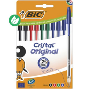 BIC Cristal Original Stylo bille à capuchon - pointe moyenne 1 mm - 4 couleurs assorties - Pochette de 10 BIC Cristal Original Stylo bille à capuchon - pointe moyenne 1 mm - 4 couleurs assorties - Pochette de 10