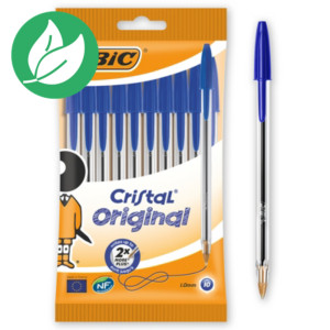 BIC® Cristal Original Stylo bille à capuchon pointe moyenne 1 mm bleu - Lot de 10