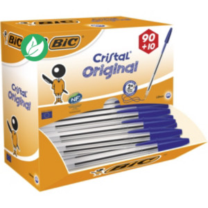 BIC Cristal Original Stylo bille à capuchon - pointe moyenne 1 mm - Bleu - Pack Promo 90 + 10 OFFERTS BIC Cristal Original Stylo bille à capuchon - pointe moyenne 1 mm - Bleu - Pack Promo 90 + 10 OFFERTS